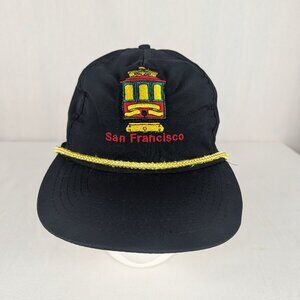 San Francisco Trolley Black Hat Embroidered Yellow Rope Detail Snapback Vintage